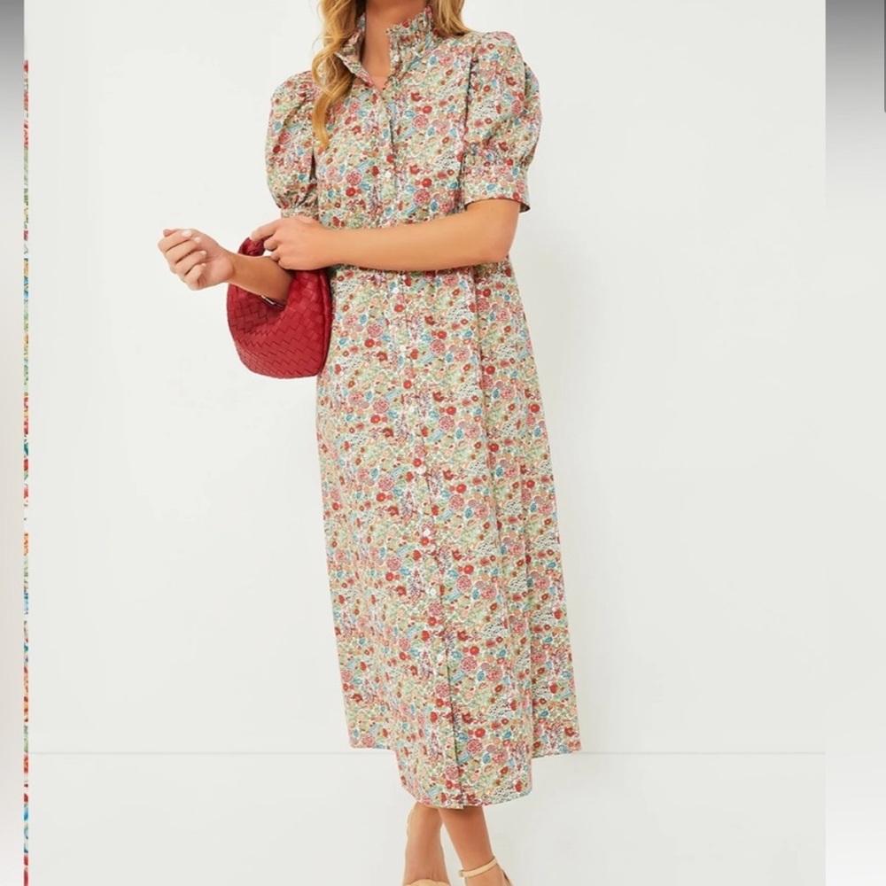 Tuckernuck Red and Pink Buttoned Puff Sleeve Sundress